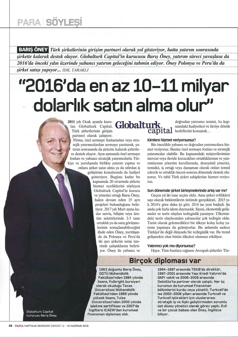 2016'da En Az 10-11 Milyar Dolarlık Satın Alma Olur | Para Dergisi